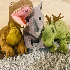 Plush Dinosaur Toy Set - Brown, Gray, Green